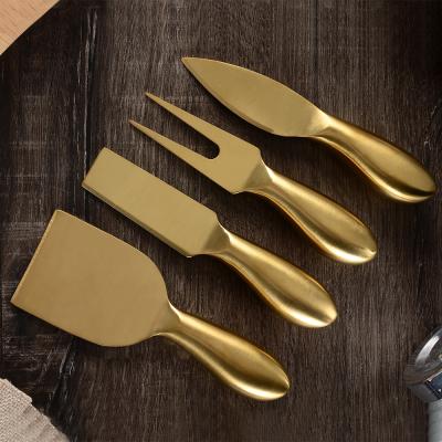 China NEW AL 2021 Viable 304 Stainless Steel Cheese Razor Spreader Fork Gold Cheese Knife Set for sale