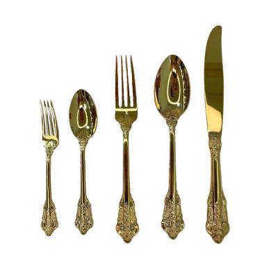 China Stocked Court Style Nordic Royal Gold Plated Stainless Steel Cutlery Set Spoon Knife Fork Flatware Set For Hotel Wedding for sale