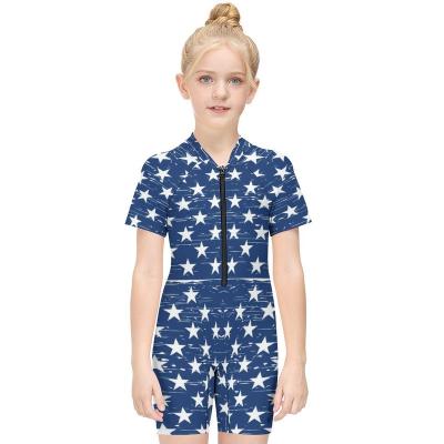 China Kids Breathable Short Sleeve Zipper Print Factory Price One Piece Swimwear for sale