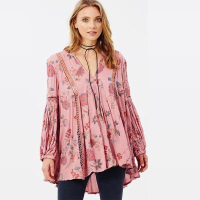 Κίνα Floral τυπωμένη μπλούζα γυναικών ύφους Boho προς πώληση