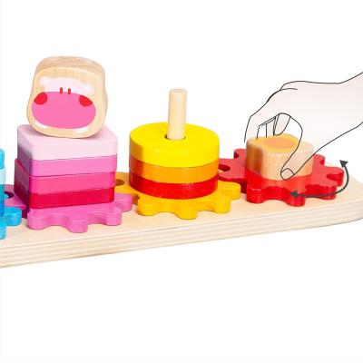 China Building Toy Hot Selling Montessori Educational Toys Building Blocks Gear Stack Sort Set Board Wooden Stacking Blocks for sale