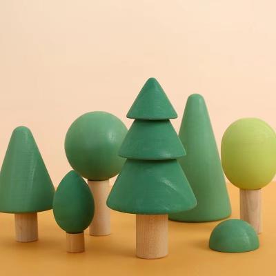 China Construction Toy Wooden Toys Kids Wood Forest Tree Blocks Set Building Matching Craft Wooden Kits Stacking Blocks for sale
