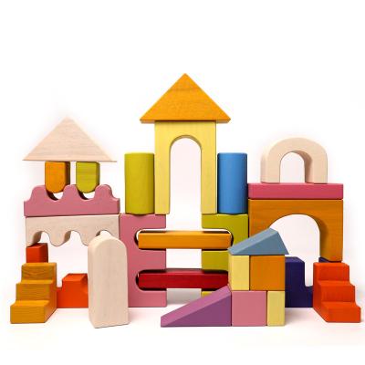 China Toy Amazon Wooden Gift Wooden Castle Building Kit Building Blocks Set Stacking Blocks Toys For Girls Boys for sale