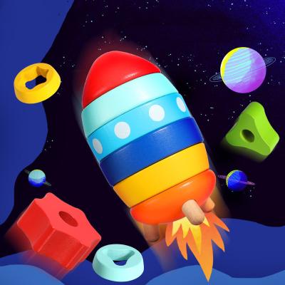 China Building Toy New Design Socket Cartoon Building Blocks Form Ring Stacker Wooden Rainbow Stacker Matching Toy for sale