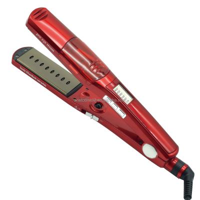 China Outdoor New Ventilates LCD Nourishing High Quality Negative Ion Ceramic Glazed Coating Steam Salon Hair Straightener for sale