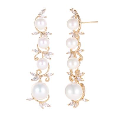 China FASHIONABLE Imitation Pearl Korean 14K Gold Plated Vine Shape Factory Pearl Hanging Drop Earrings for sale