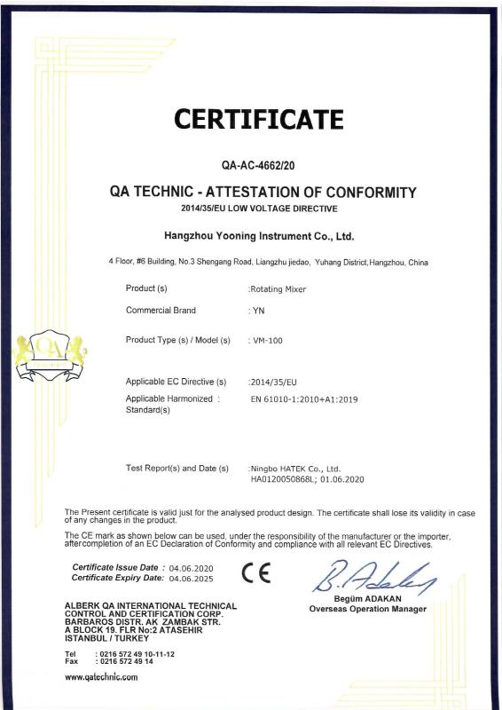 CE - Hangzhou Yooning Instrument Co., Ltd.