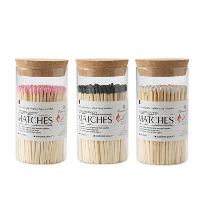 China Household Logo Custom Glass Set Wooden Match Scented Candle Wooden Lid Use Long Lid Bottle Matches for sale