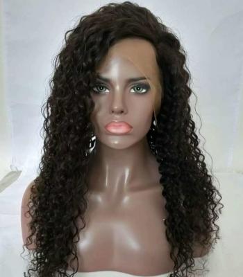 China Loose Curly 360 Lace Headband Wig Loosen Virgin Haman Hair Curly Good Quality Wig Left Part Natural Color for sale
