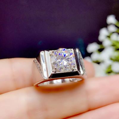 China Casual/Sporty Men's 925 Sterling Silver moissanite ring 1 carat 2 hot sale style Passed Diamond Test D VVS GRA for sale