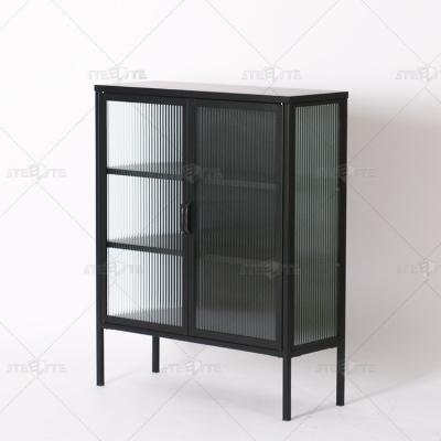 China Knocked Down Living Room Furniture Sidebroad Metal Bedroom 2 Glass Doors Book Storage Steel Closet Cabinet for sale