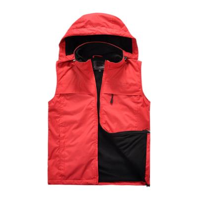 China Detachable hooded thermal waterproof autumn and winter men's front outdoor windproof vest and fleece-lined windproof sports shell jacket for sale