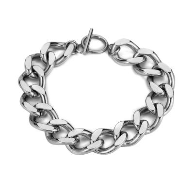 China 2021 New Vintage Shiny Iron Steel OT Buckle Bracelet 15mm Cuban Chain Ladies Bracelet Suitable For Parties for sale