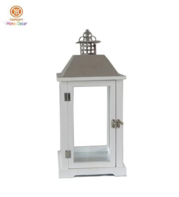 China 17inch High Indoor Glass Stainless steel Wood Candle Lantern for Centernpiece Decoration for sale