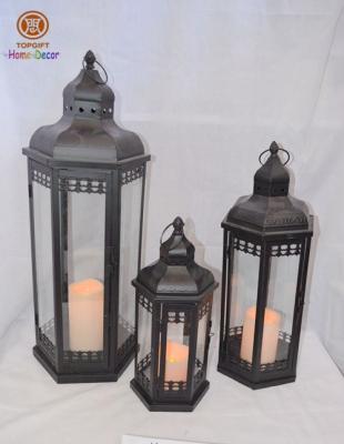 China Weatherproof Garden Decoration moroccan Black Metal Candle Lanterns Outdoor for sale