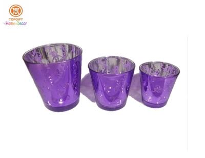 China Purple Decorative Votive Mercury Electroplate Glass Candle Holder Three set for sale