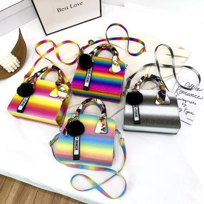 China 2021 New Fashion Designer Bag Custom Shoulder Bag Rainbow Color Scarf Tassel Handbags For Women Ladies for sale