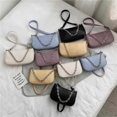 China Women for 2021 fashionable high quality crocodile pattern chain shoulder bag female armpits small for sale