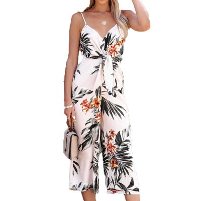 China 2021 Summer Sale Women's QUICK DRY floral print one piece bib overalls v neck hot casual overalls for sale