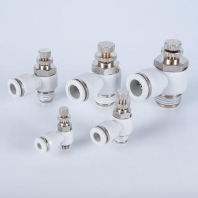 China Industry One Touch Throttle Valve For Common Hose Male Thread Copper And Brass SC SL Elbow Airflow Speed Control Fitting SL6-02 for sale