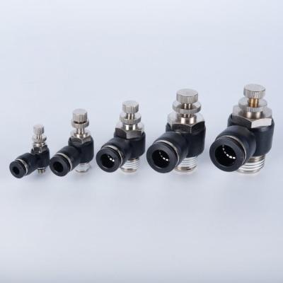 China Industry SL SC10-1/4 10-3/8 Plating 1/2copper Nickel Speed Control Valve Hose Pneumatic Tube Fittings With Swivel Rotating Throttle Valve for sale