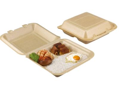 China Biodegradable disposable 3 compartment clamshell form container food packaging for sale