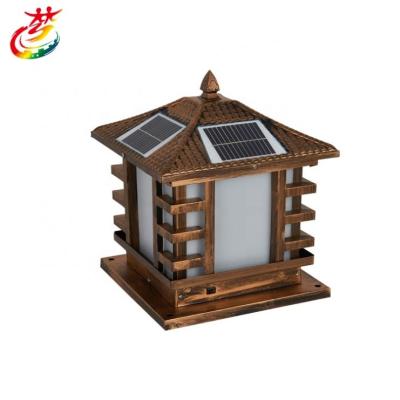China IP65 Pillar Lamp Pathway Post Garden Light Traditional Solar Aluminum Tricolor Column Light Lamp Waterproof Outdoor Landscape for sale