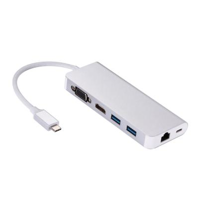 China Type-C Enabled Devices TRVH06 6-in-1 Hub Type-C To HDM I+VGA+USB3.0+RJ45 USB C Multifunctional Hub Adapter for sale