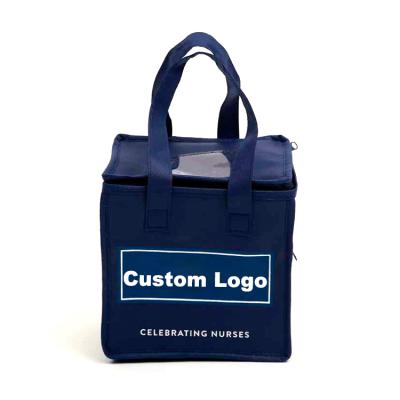 China Waterproof promotional food delivery eco blue non woven insulated lunch bag with handle for sale