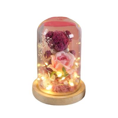 China Preserved Immortal Flower Gift Box Set Moss Bear Dried Rose for Her Women Teens Girls Mom Birthdays for sale