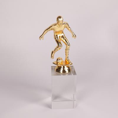 China Health Care Institute MH-NJ00668 Wholesale 3D Metal Sports Transparent Base Crystal Soccer Trophy Awards Soccer Trophies for sale