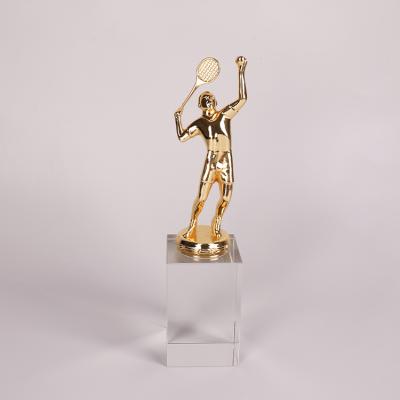 China Health care institute base clear gold metal badminton men awards wholesale custom engraving crystal trophy MH-NJ00667 for sale
