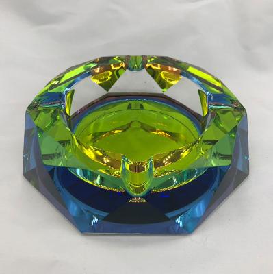 China Durable Luxury Octagon Eco-Friendly Large Rainbow Cigar Cigarette Decorating Pocket Crystal Ashtray Glass Liner for sale