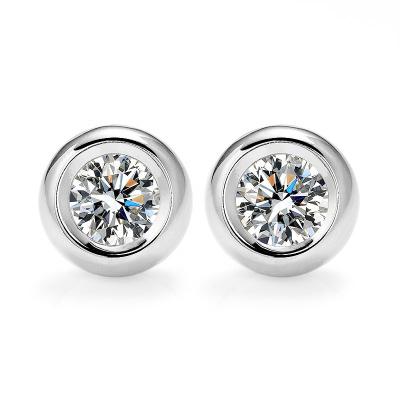 China Cazy FASHION Jewelry Shiny Round White Color 925 Sterling Silver Stud Earrings Bazel Setting Moissanite Wholesale Supplier Available for sale