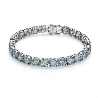 China Wholesale Luxury Round Brilliant Blue CLASSIC Moissanite Ring Diamond Tennis Bracelet Fine Jewelry CAZY 18k White Gold Cut for sale