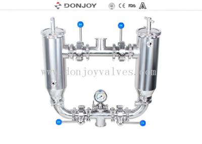 China Filtro sanitario de la tubería de la bebida de la categoría alimenticia, filtro de agua del duplex SS304 en venta