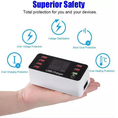 China Universal Multi USB 8-Port Wall Charging Station Smart Fast Desktop Quick Charge 3.0 Type C Port With LED Display USB Charger Hub for sale
