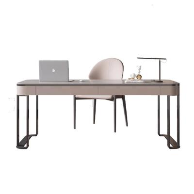 China Ceramic Top Solid Wood Office Desk White Brushed Gold Modern Wood Desk for sale