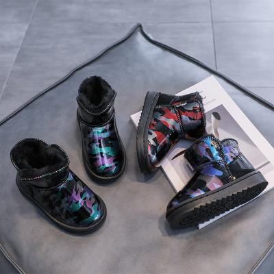 China Breathable Kids Shoes New 2021 Winters Warm Comfortable Soft Faux Fur Striping Flat Outdoor Ankle Snow Boot Winter Kids Boy Girl Boots for sale