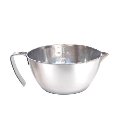 China Stocked 2021 Quality Stainless Steel Premium Silver Measuring Mixing Bowl With Scale And Pour Spout Batter Bowl for sale