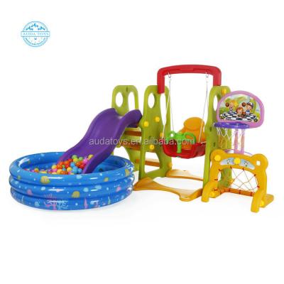 China Plaground A01213A Factory Indoor Kindergarten Combined 5 in 1 Plastic Kid Slide and Swing Toys for sale