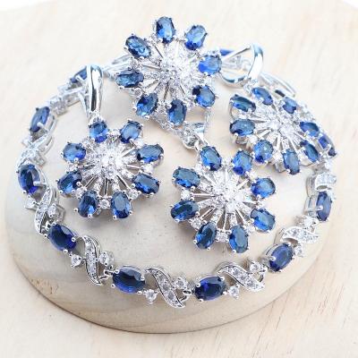 China TRENDY 925 Bridal Silver Black Zircon Jewelry Set Wedding Earrings For Women Stones Rings Necklace Bracelets Pendant Set for sale
