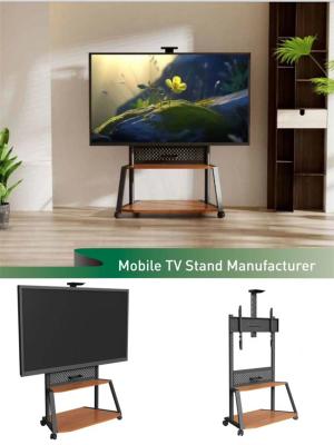 中国 198lbs キャートテレビスタンド ラップトップ用 棚 トレイ ロッキングホイール 55 - 86インチ用 フラットスクリーンローリングスタンド 販売のため