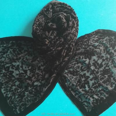 China Black long burnout visco velvet silk scarves for sale