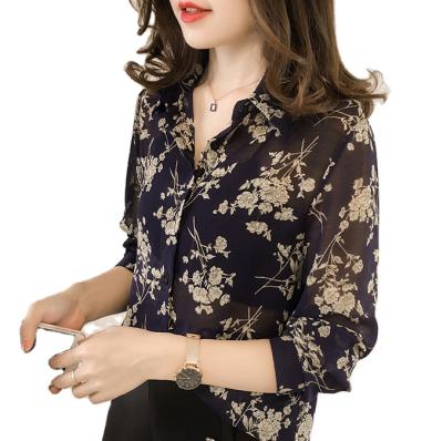 China Korean anti-pilling jacquard long sleeve clothing women's top 2021 new fashion women's chiffon shirt women's blouse for sale