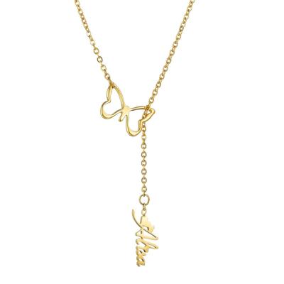 China Custom Fashion 316l Stainless Steel DIY Set Letter Name Plate Butterfly Necklace Personalized Custom Name Pendant Necklace for sale