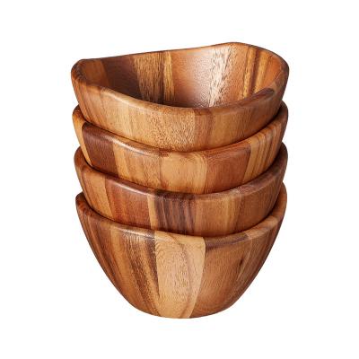 China Sustainable International Acacia 6 x 3 Wave Bowl Set of 4 Acacia Round Wood Plates Unbreakable Classic Tray Easy Cleaning for sale