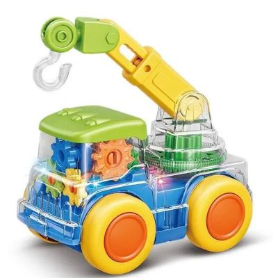 China Set of Transparent Toy Sound Speed Car and Light Universal Vehicle Crane Truck Toys for Kids for sale