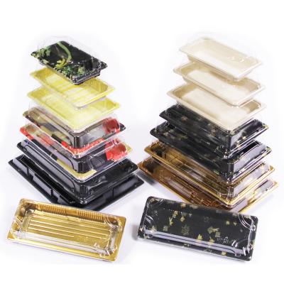China Disposable Fashion Printing Custom Size Disposable Rectangular Sushi Togo Box Packing Dish Tray for sale