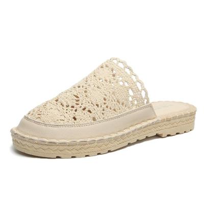 China Fashion Trend 2021 New Ladies Summer Slippers Solid Color Ladies Non-slip Home Mesh Hollow Flat Slippers for sale